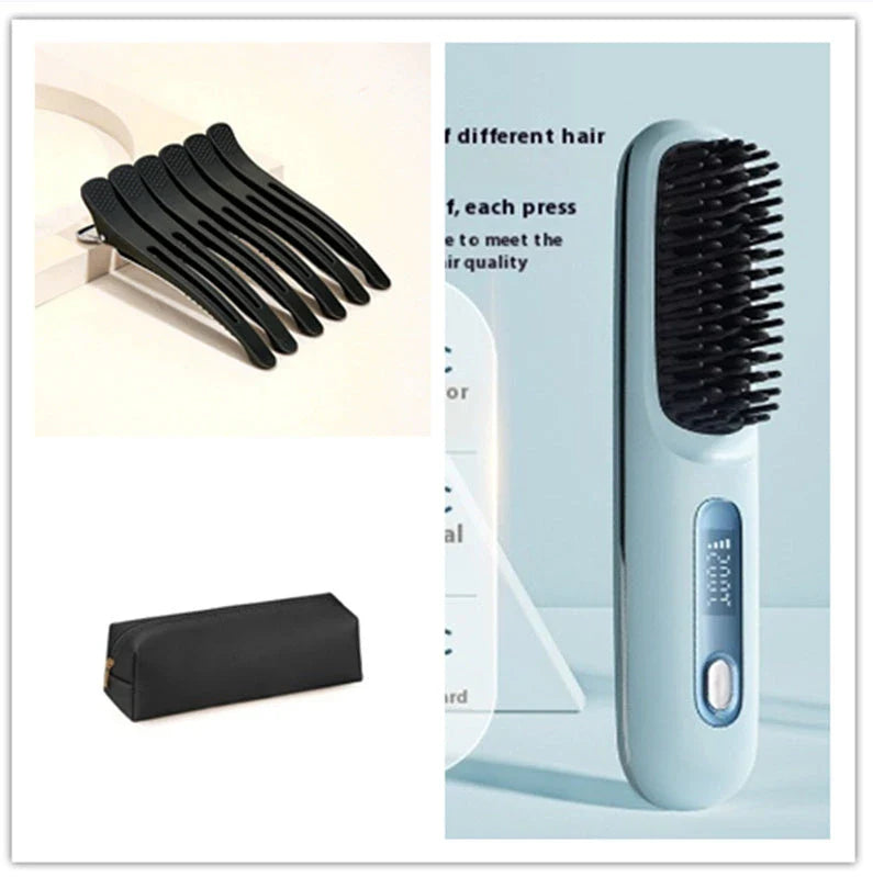 Cordless hair straightener brush with fast heating, long-lasting battery, and USB charging for effortless styling on-the-go