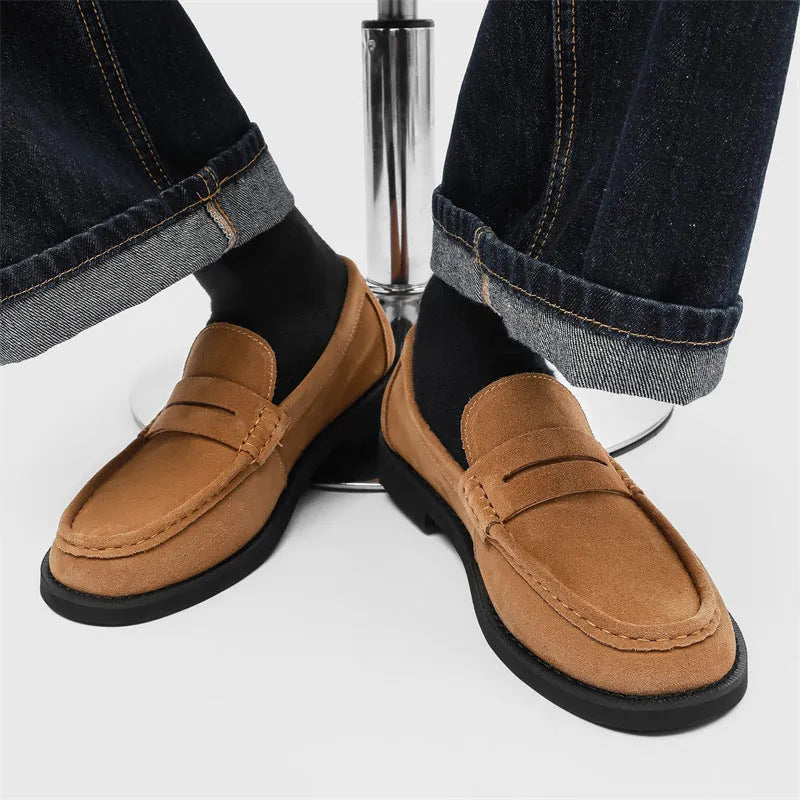 Men's slip-on casual shoes in microfiber with a rubber sole, shown in a neutral colour