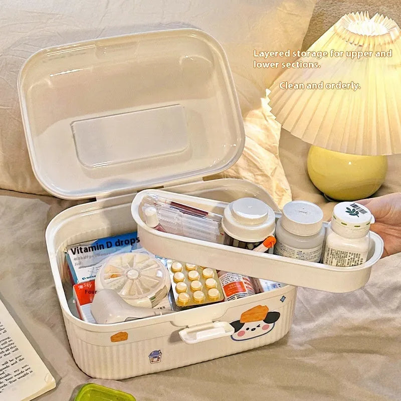 Double-layer Portable Large Capacity Storage Box made from plastic with free stickers included in large, medium, and small sizes for home organisation and craft supplies storage