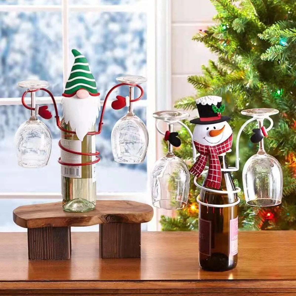 Christmas wine glass holder with removable arms and festive face design