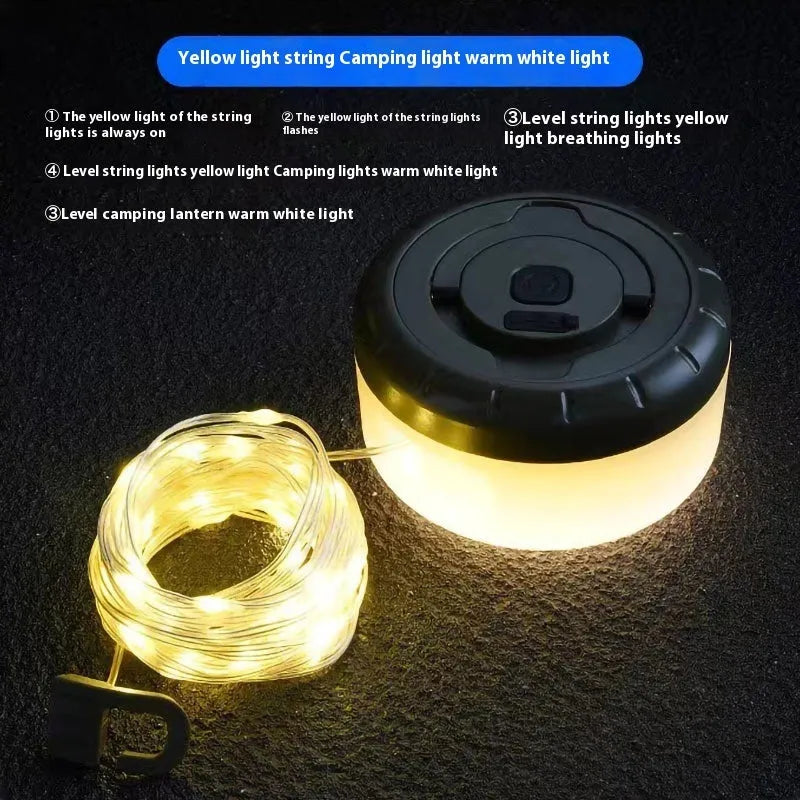 Rechargeable outdoor tent string with 30 LED beads measuring 8 metres in length