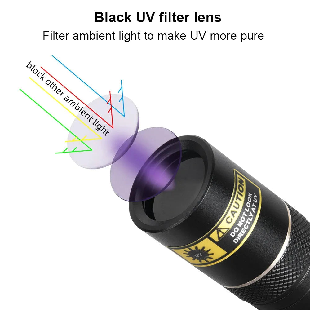 Y36 8006 365nm UV LED flashlight in aluminium alloy with 5W power and 18650 battery option