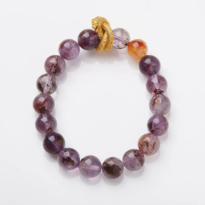 Purple ghost quartz bracelet with 10mm beads in retro unisex style