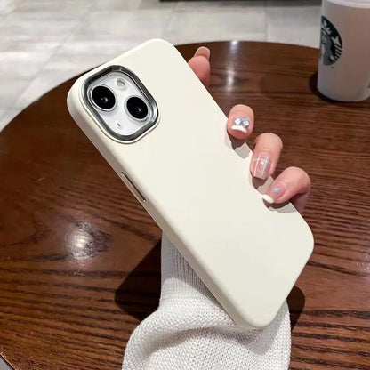 Full-cover liquid silicone metal iPhone case in solid colour with shockproof anti-fingerprint design