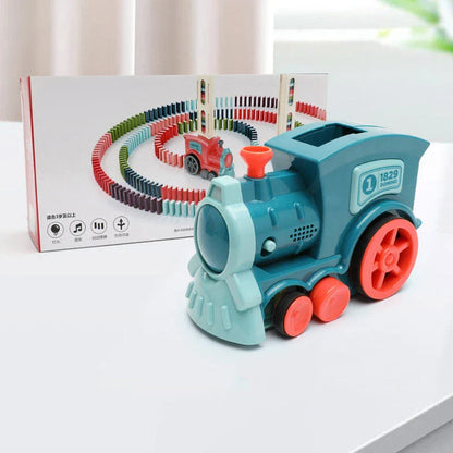 Domino Domino Train Building Blocks Toy with Automatic Dominoes Release for Engaging Educational Play