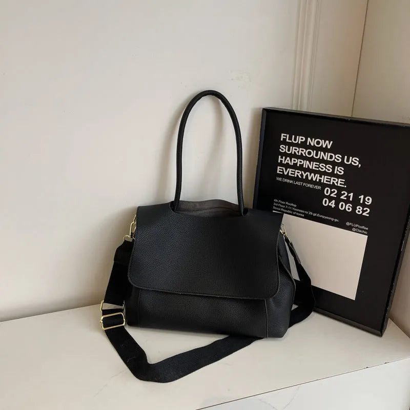 Horizontal square PU leather tote bag with double shoulder straps in khaki colour.