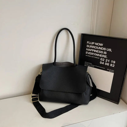 Horizontal square PU leather tote bag with double shoulder straps in khaki colour.