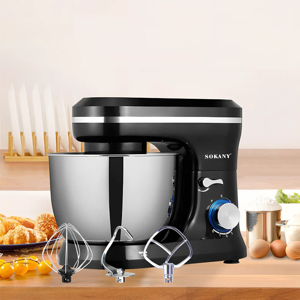 Black Chef's Cream Blender Stand Mixer on desktop, 501-1000W power, 3 gears for stirring and egg beating