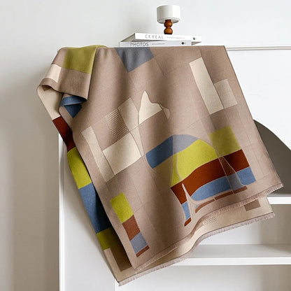 Mid-length 185cm polyester imitation cashmere scarf in eight autumn colours