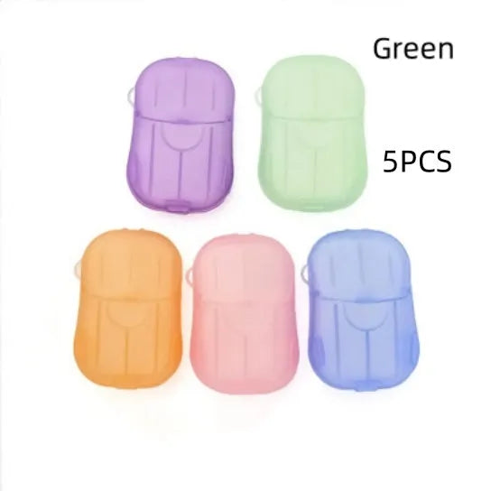 Disposable hand soap paper sheets showing 3.6x5.6cm size and multiple colour options