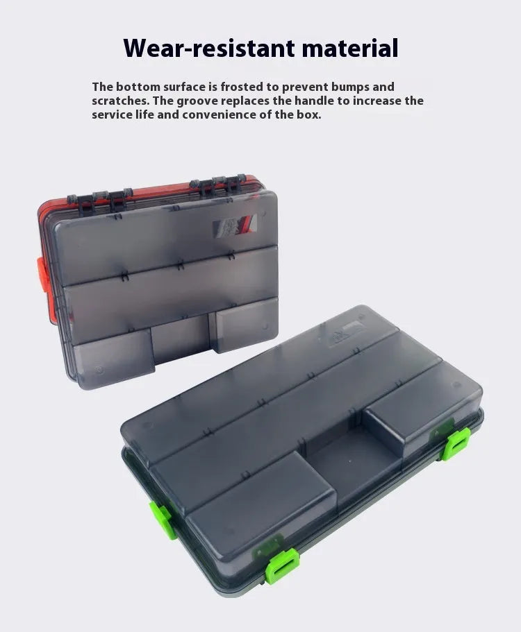 Blue waterproof PP plastic fishing lure storage box with lid open, showing single compartment.