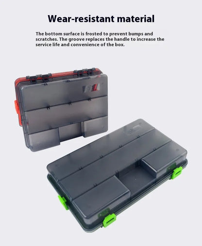 Blue waterproof PP plastic fishing lure storage box with lid open, showing single compartment.