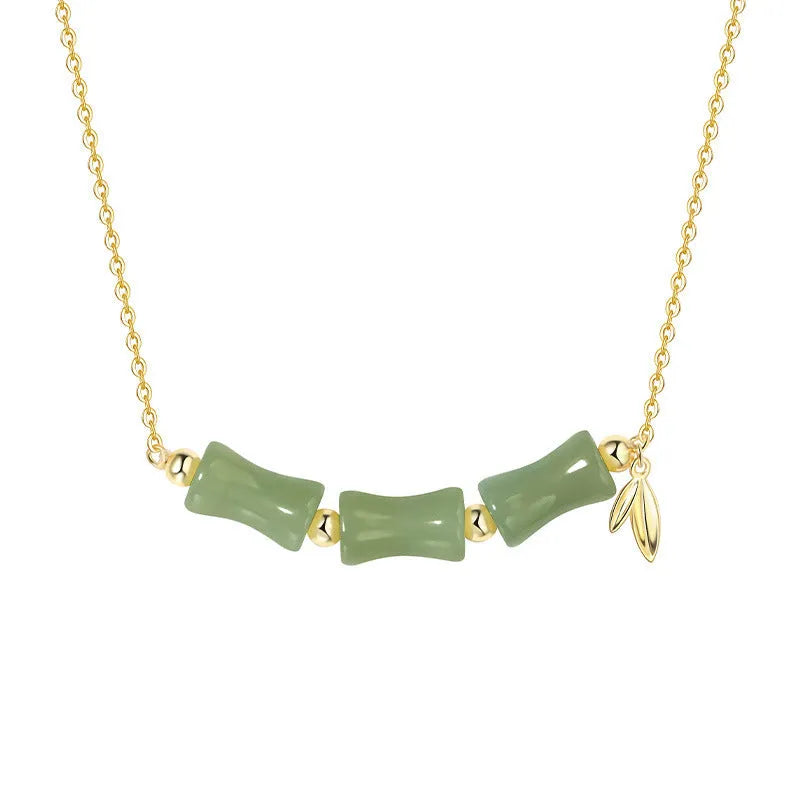 Green Chinese bamboo design hetian jade bracelet and necklace jewellery set