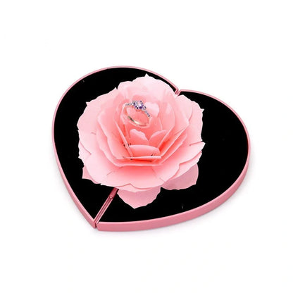 Heart-shaped 3D Love Box with rotating rose flower for ring display in red and pink