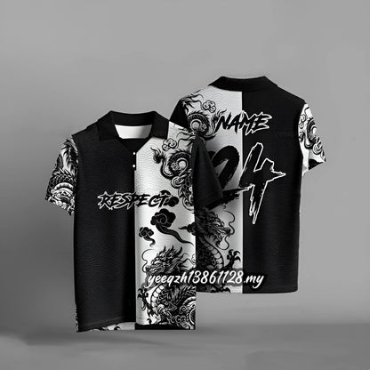 Black loose-fit short sleeve T-shirt with a raised 3D digital print design on the front.