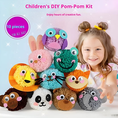 DIY children's educational craft kit with five set styles for ages 6+, including animal pom-pom and glow-in-the-dark fluid stone sets.