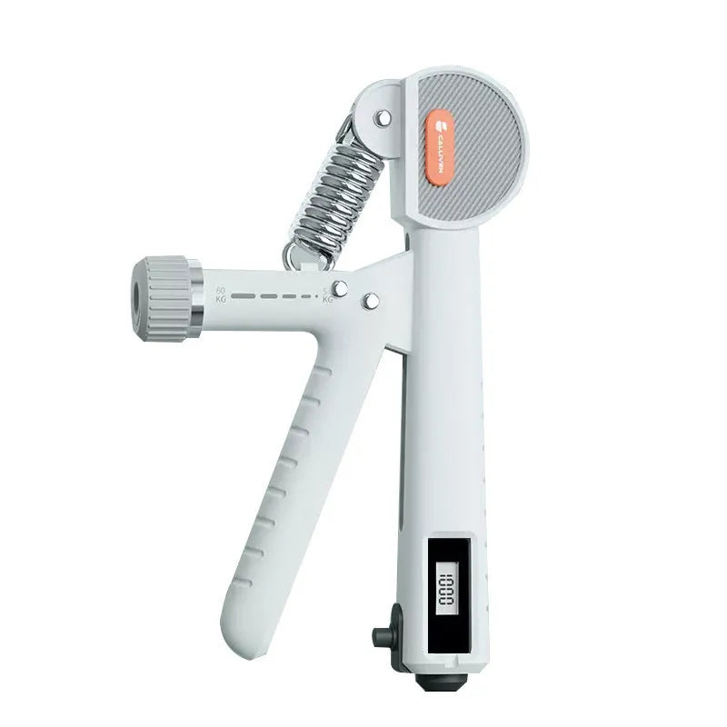 Adjustable count spring hand gripper in black, white, or green ABS plastic.