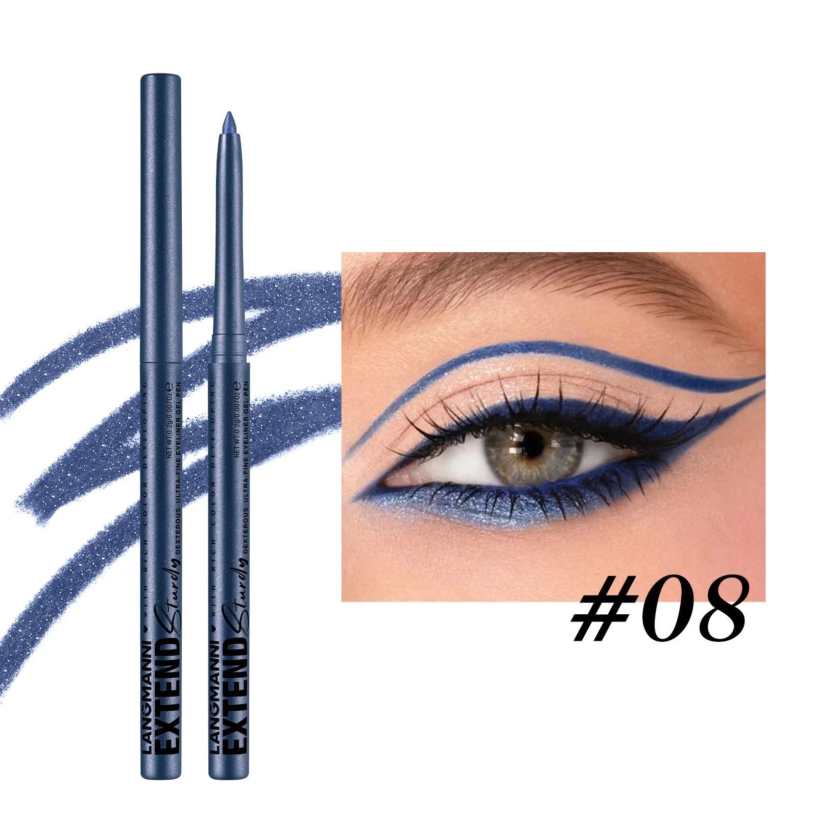 Set of 12 colourful gel glitter eyeliner pencils with matte metallic pearl finishes in waterproof smudgeproof formula