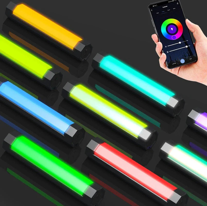 Waterproof handheld RGB LED tube light for photography and videography, with 36,000 color options, wireless controls, and versatile mounting capabilities