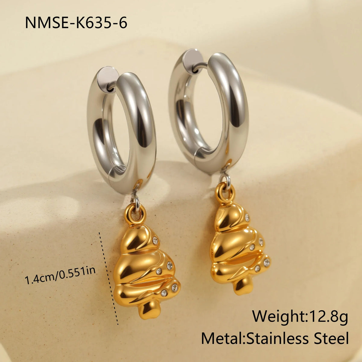 Stainless steel Christmas tree earrings with 18K electroplated finish and heart-shaped star ornament designs