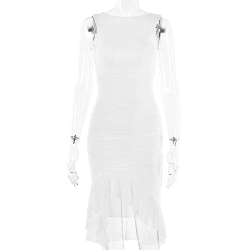 Chic sleeveless sheath dress in various colors, featuring a unique collage/splicing design and a form-fitting silhouette