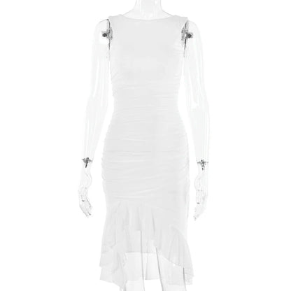 Chic sleeveless sheath dress in various colors, featuring a unique collage/splicing design and a form-fitting silhouette