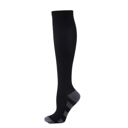 Compression socks with three-bar design in black, pink, and white for men and women
