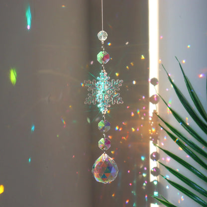 Snowflake Crystal Sun Catcher with intricate design and iridescent AB color finish, creates a mesmerizing kaleidoscope of colors