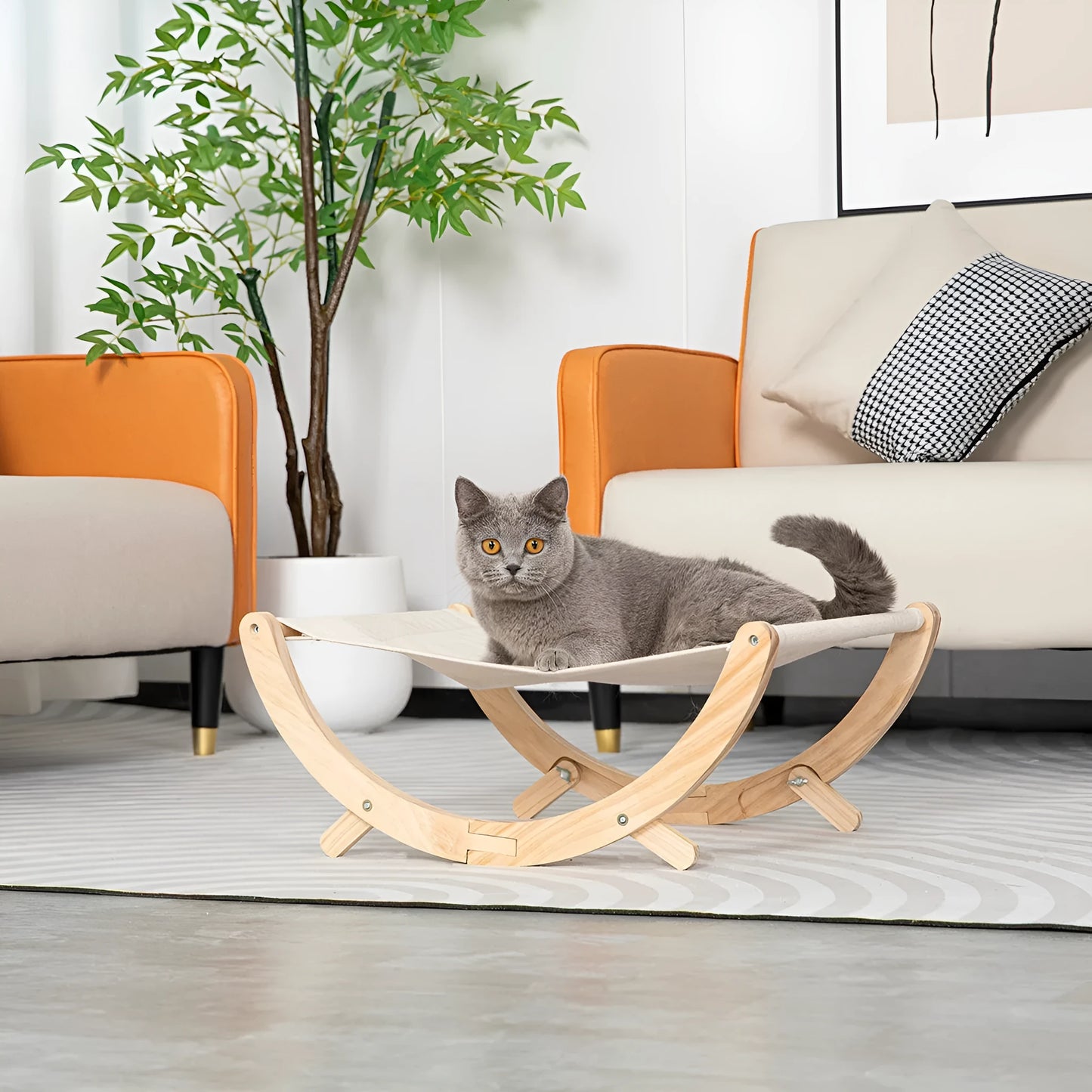 Solid wood cat shaker hammock bed measuring 55cm with foldable frame