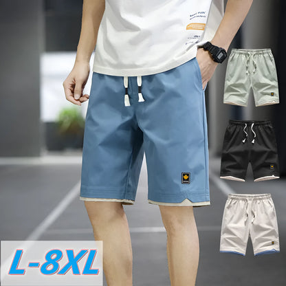 South Korea style loose straight-leg beach shorts in khaki on a plain background