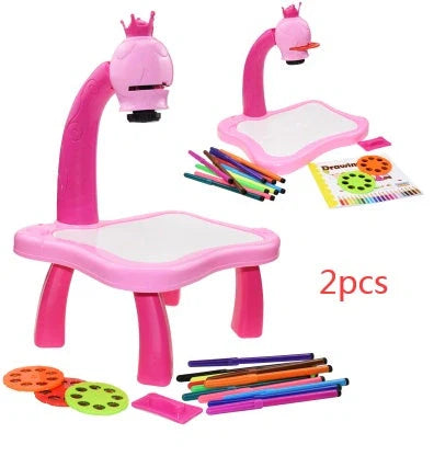 Children's magnetic drawing board with music and projection features in blue and pink