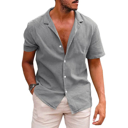 Men's linen-cotton blend short sleeve button down shirt in various colours