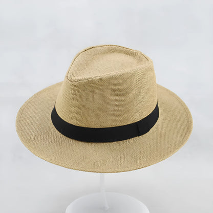 Men's flat top wide brim sun hat in paper fabric with 6-7cm brim for outdoor sun protection
