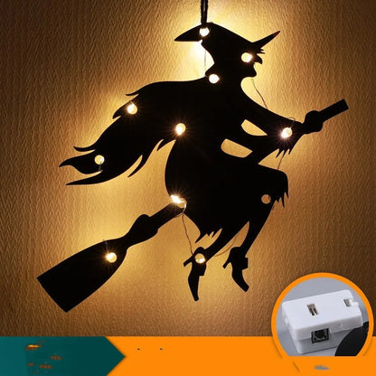 Halloween LED decorative lights with luminescent spider design showing eight colour options including bat, castle, black cat, pumpkin, wizard, ghost, spider, and spider web