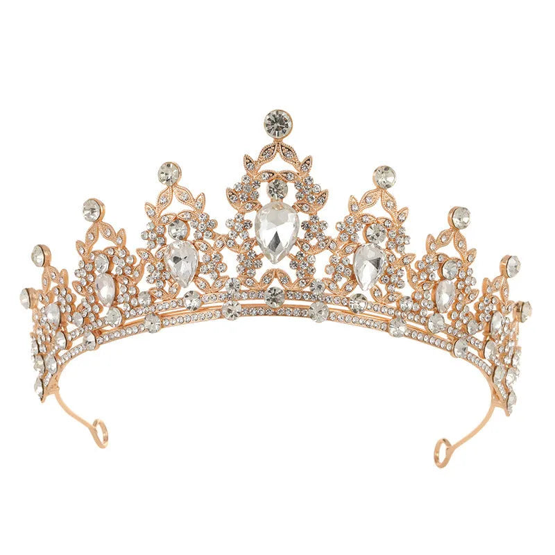 Baroque-style bridal crown headdress with sparkling rhinestones on a lightweight alloy frame, shown in silver colour.