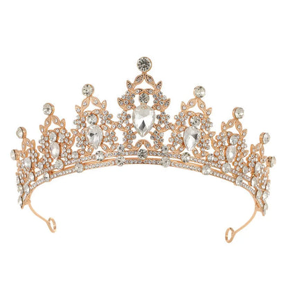 Baroque-style bridal crown headdress with sparkling rhinestones on a lightweight alloy frame, shown in silver colour.