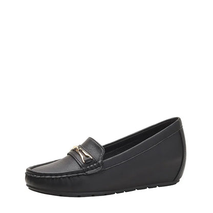 Casual height increasing slip-on shoes in black, brown, or white with round toe and soft rubber sole