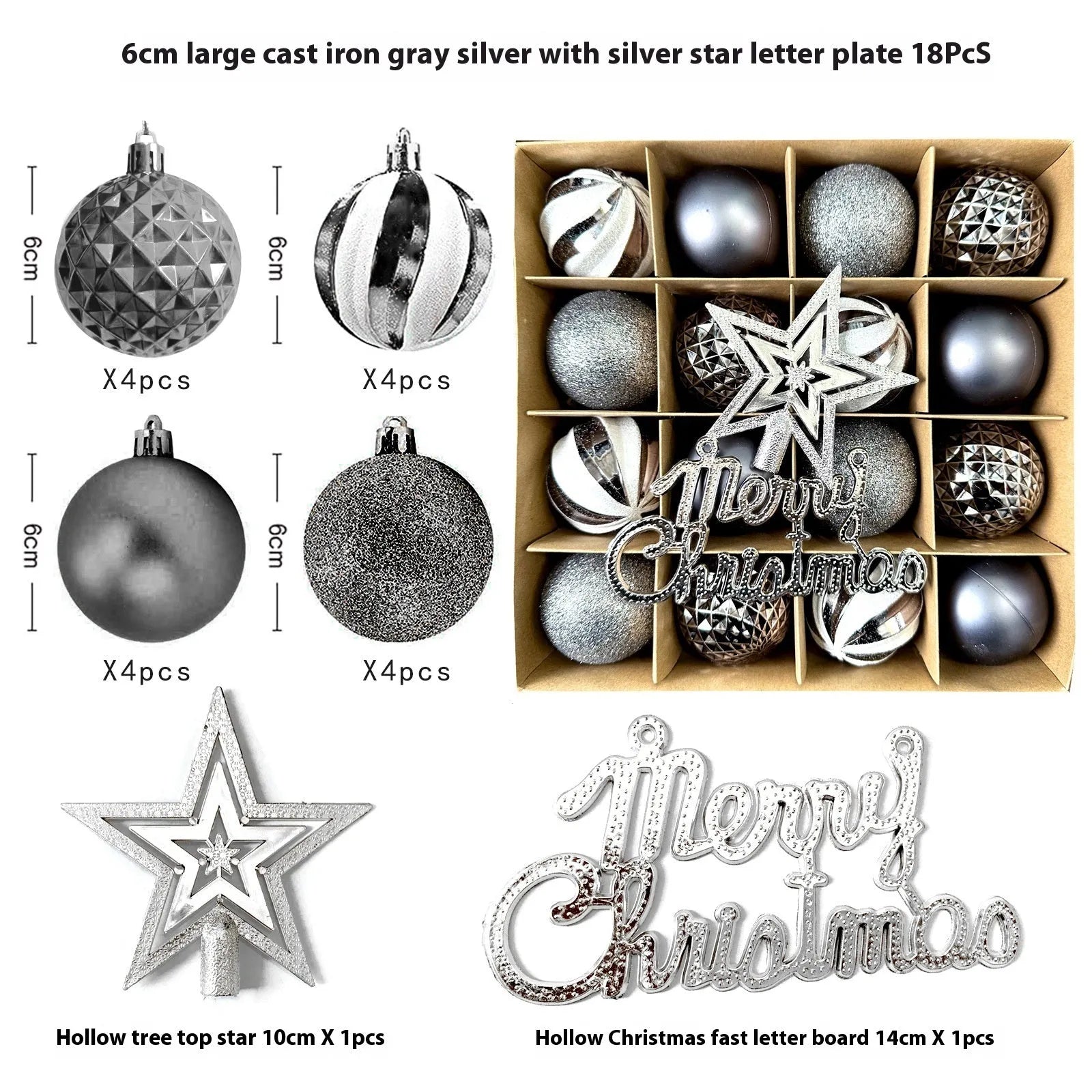Christmas decoration pendant set with electroplated balls and painted gifts in cowhide presentation box