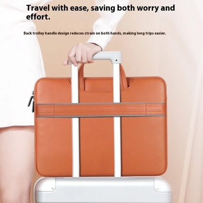 PU leather laptop bag with power bank storage compartment in black, brown, pink or dark grey