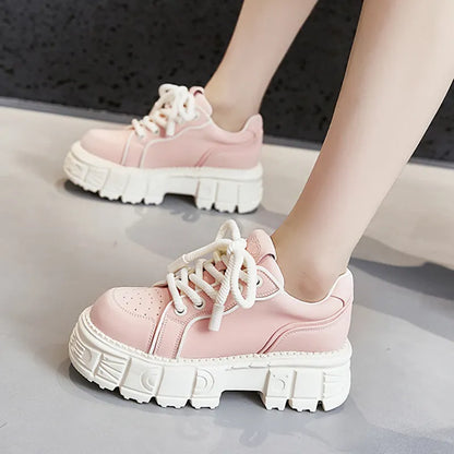 Women's beige and pink full-grain leather casual shoes with a distinctive viscose fabric-covered rubber foam sole.