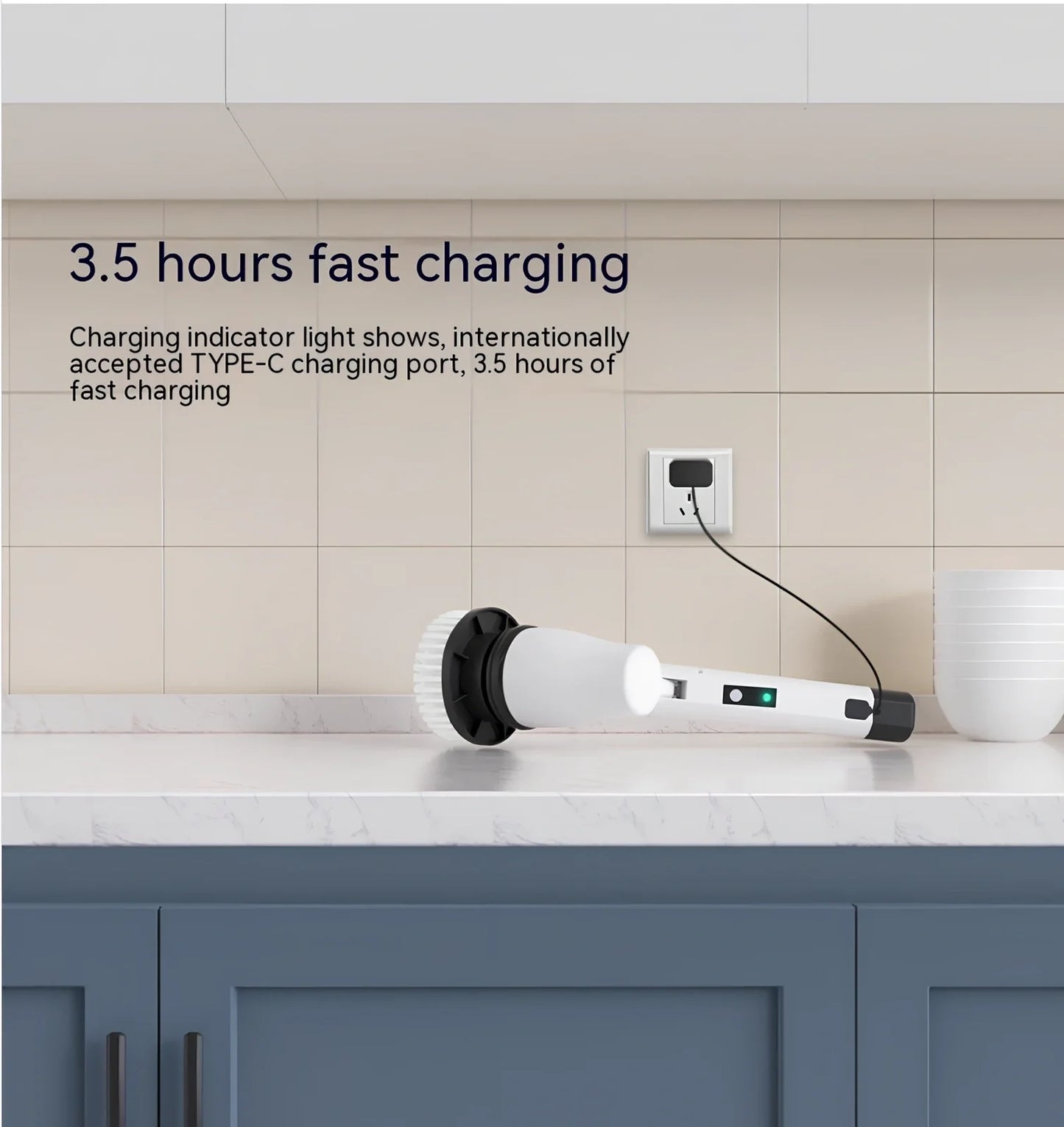 White 7-in-1 wireless electric cleaning brush with retractable 100cm handle and interchangeable heads for bathroom toilet floor scrubbing