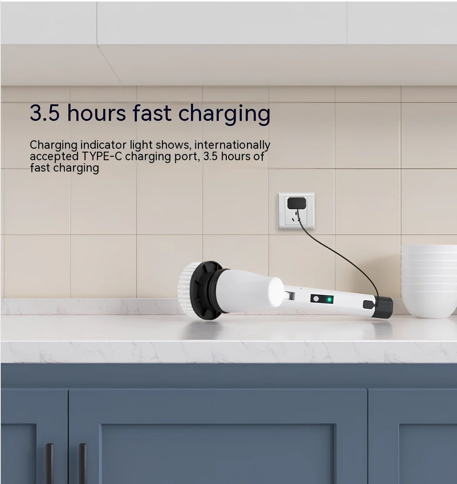 White 7-in-1 wireless electric cleaning brush with retractable 100cm handle and interchangeable heads for bathroom toilet floor scrubbing