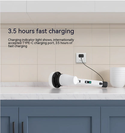 White 7-in-1 wireless electric cleaning brush with retractable 100cm handle and interchangeable heads for bathroom toilet floor scrubbing