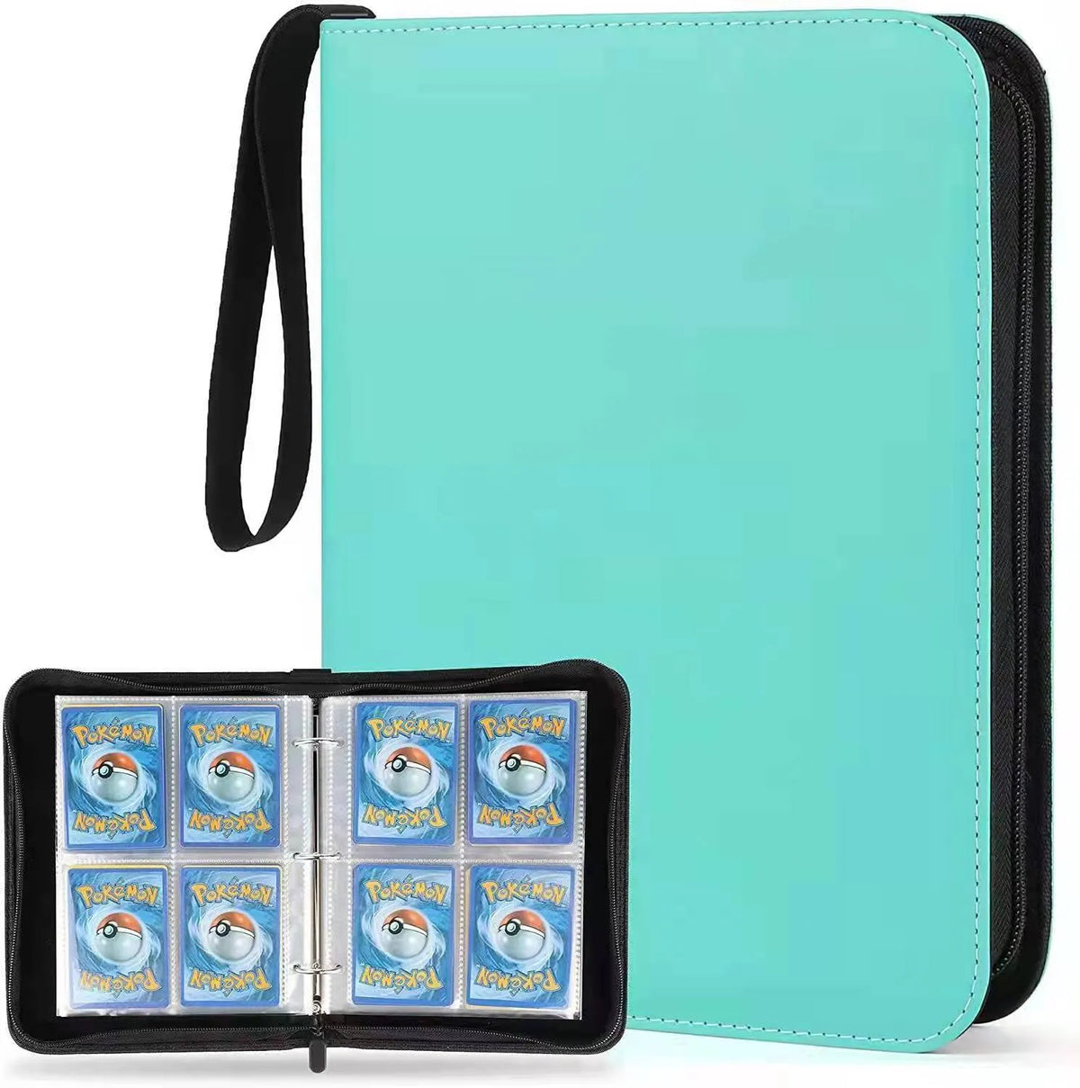 Four-grid card storage bag in black, yellow, sky blue, or red, holding up to 400 trading cards