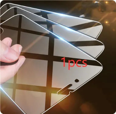 Tempered glass screen protector for iPhone on a transparent background.