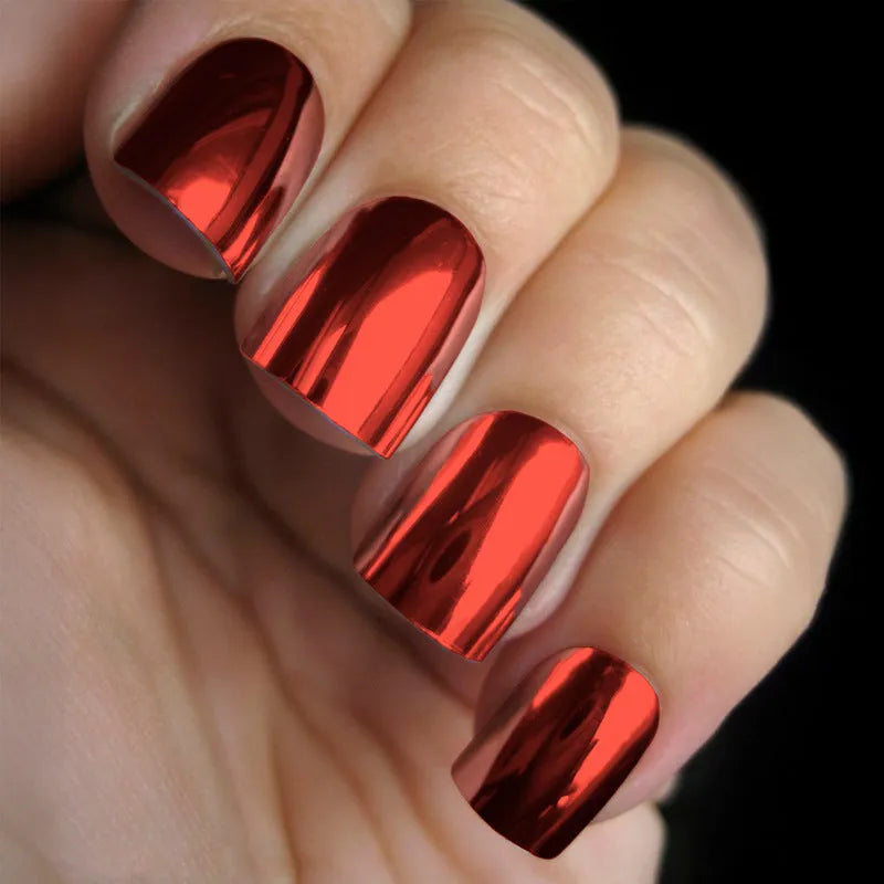 Mirror metal nail stickers in eight electroplated colour codes with a nail file for edge smoothing