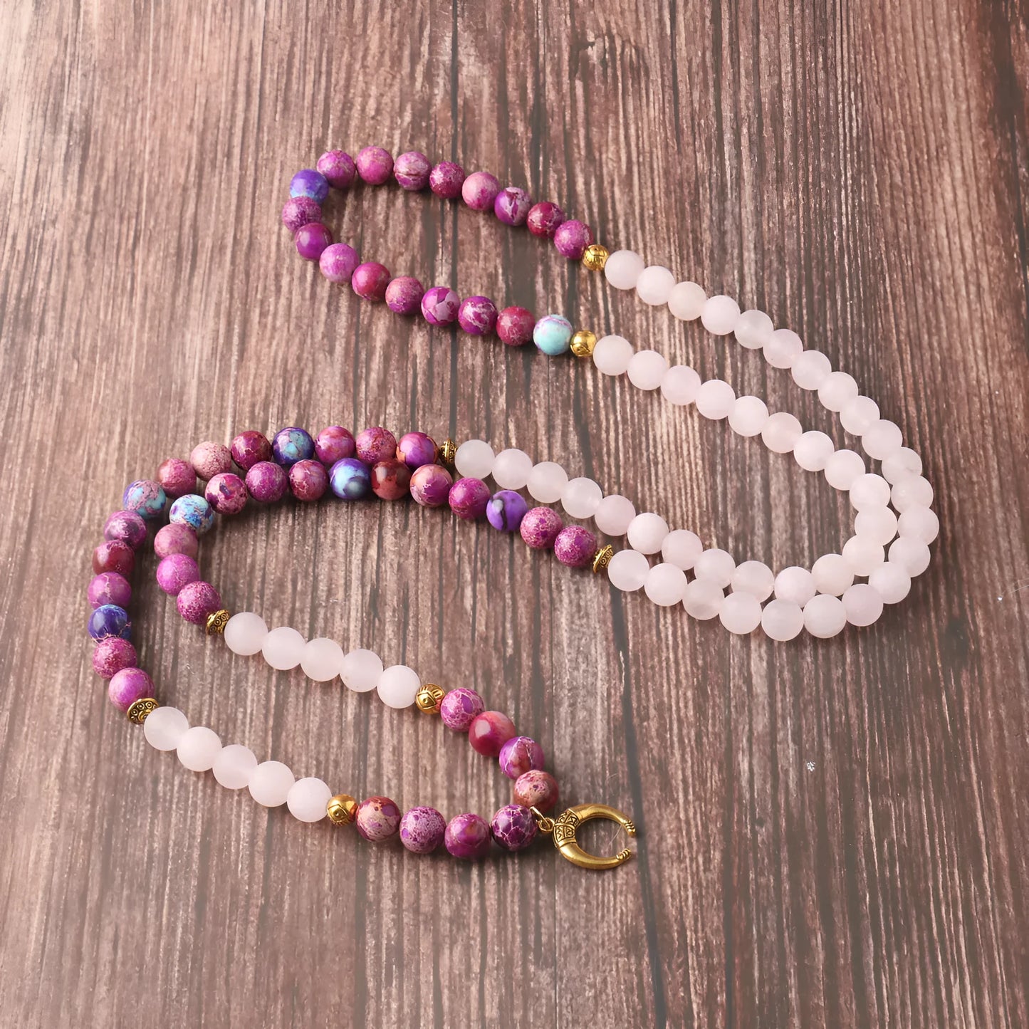 Personalised pendant necklace with round pink Emperor Stone crystal beads on a silver chain.