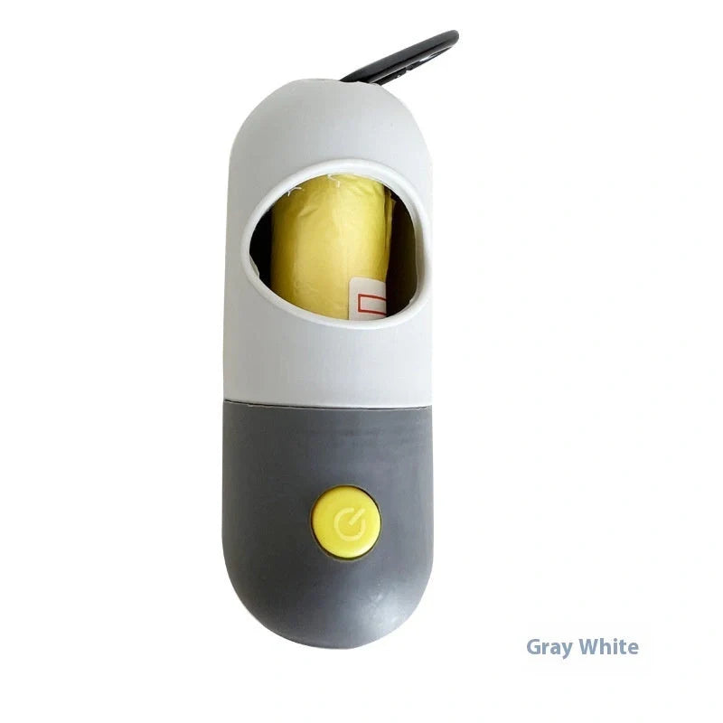 Illuminated pet waste bag dispenser for dogs and cats, available in various stylish colours with or without included garbage bags