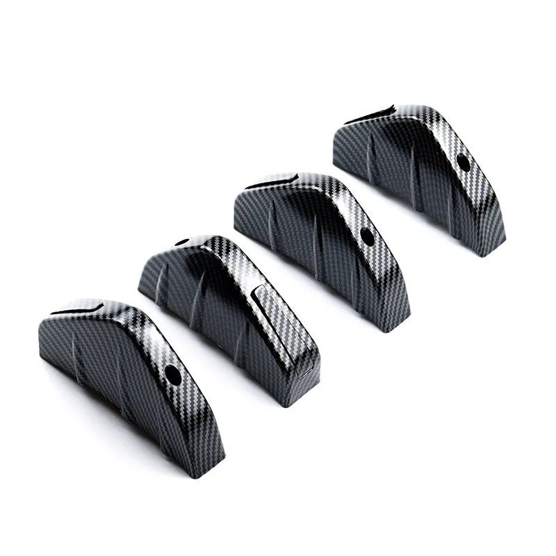 Black triangular car rear spoiler made of ABS plastic, 15cm wide, with mounting screws and adhesive.