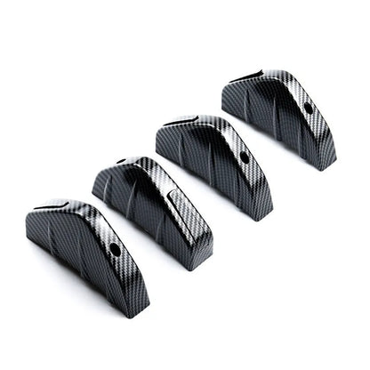 Black triangular car rear spoiler made of ABS plastic, 15cm wide, with mounting screws and adhesive.